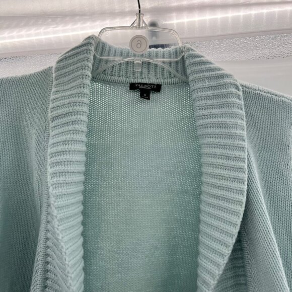 Talbots Women's Open Front Tight Knit Cardigan Mint Size Small Wool Blend - Picture 2 of 9